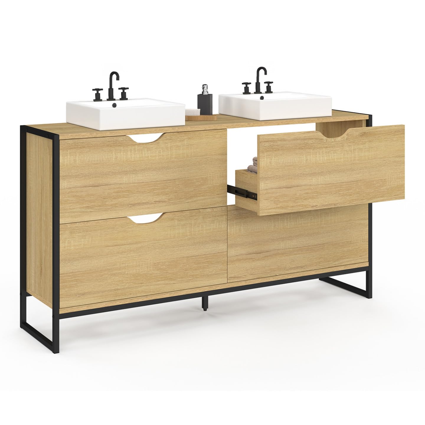 IDMarket - Lavabo doble para baño Detroit con 4 cajones, diseño industrial