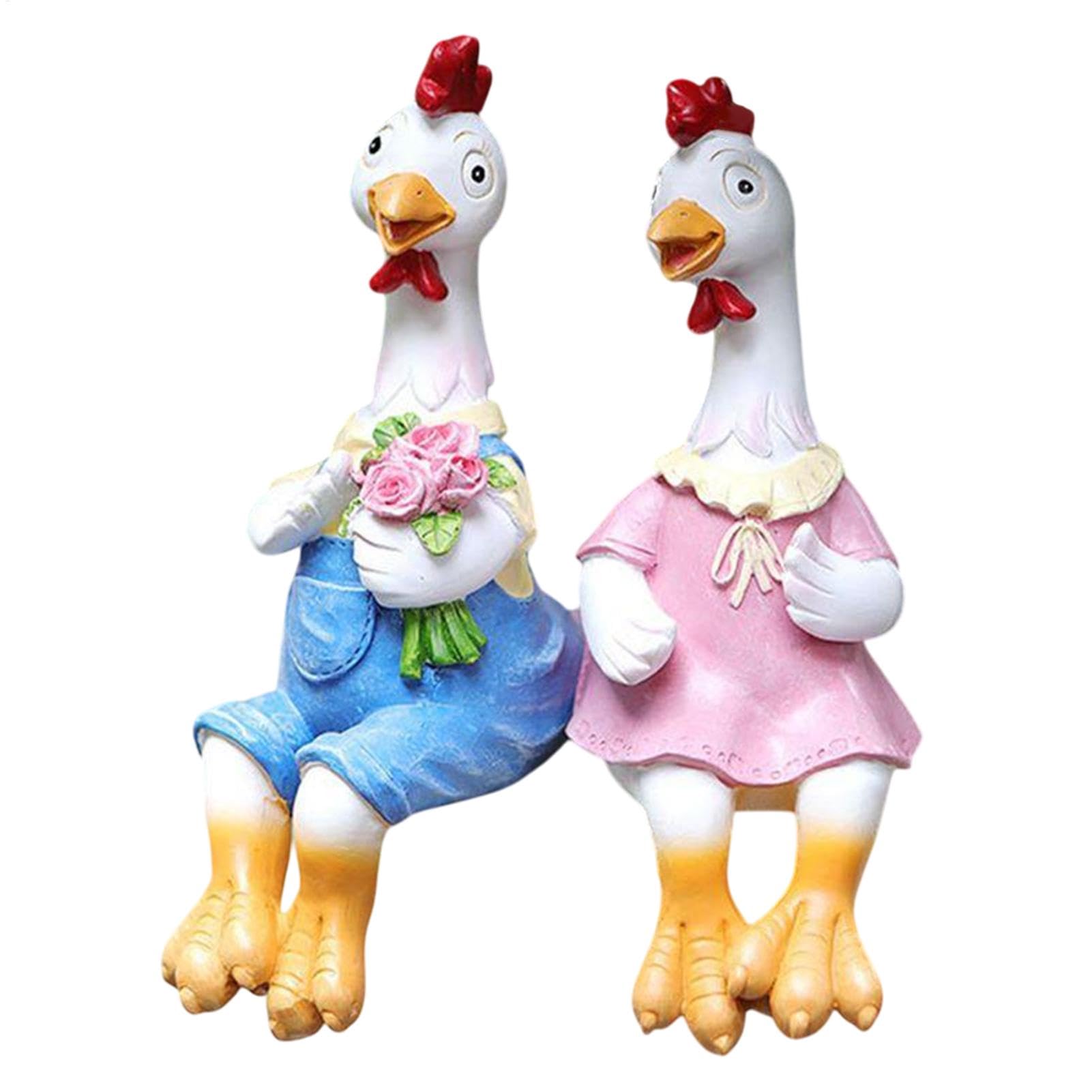 Estatuas de jardín de pollos para parejas, escultura de pollo sentado de resina para el salpicadero del coche y el patio, estatua decorativa de los amantes de los pollos de dibujos animados para el | resina para el salpicadero del coche y el patio, estatu