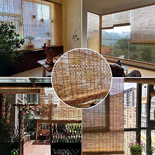 Natural Reed Roll Up Window Blind For Outdoor Indoor Bamboo Blind Light Filtering Roller Shades Retro Bamboo Roll Up Window Custom Size Cordless Reed Curtain,Brown,25×39In(W*H) #TOP1
