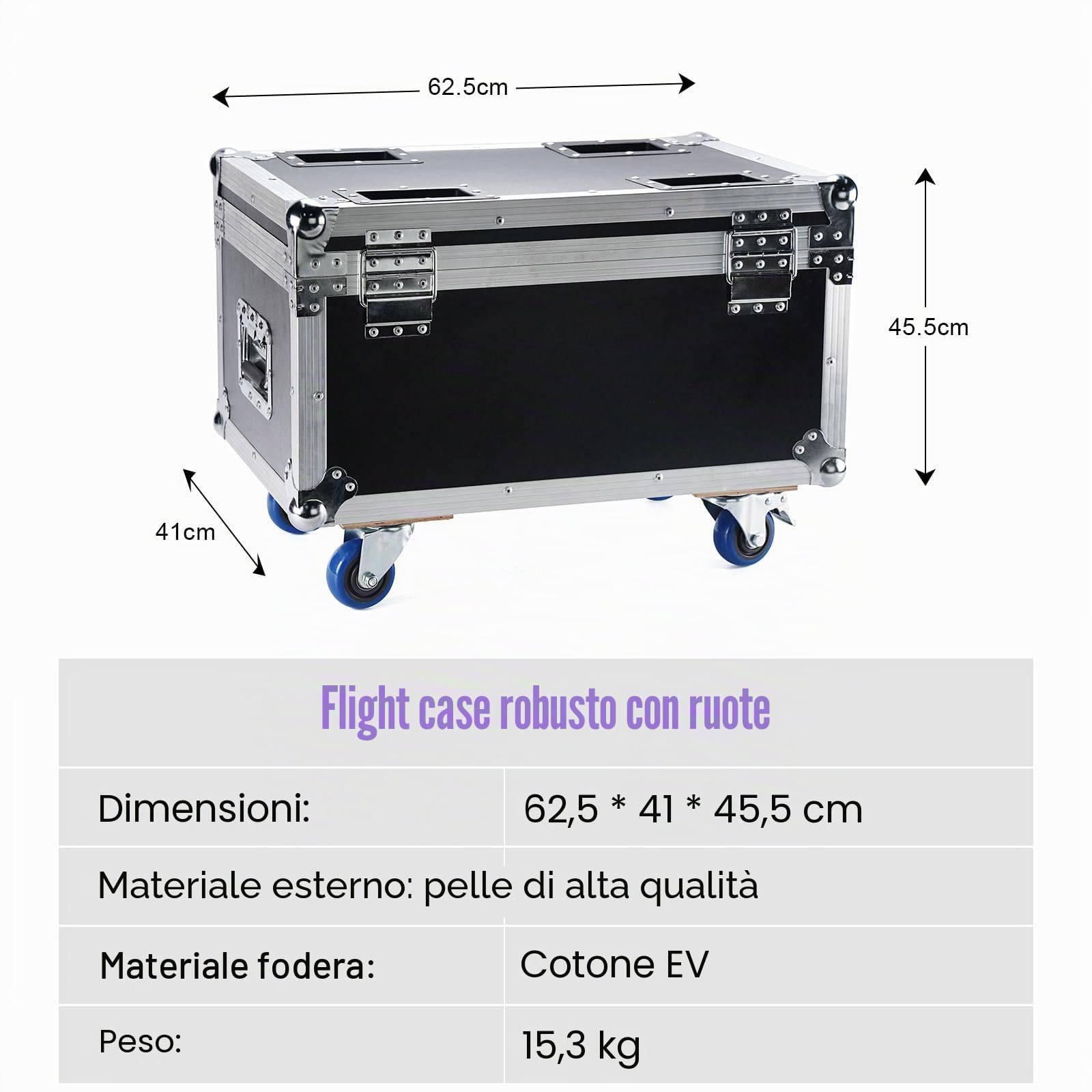Valigetta da trasporto applicabile a fari par da 18 LED*10W par led RGBW flight case per 4 faretti a luce stroboscopica, guscio rigido/pelle/62,5 x 41 x 45,5 cm con ruote flight case