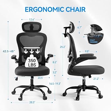 Ergonomic Office Chair, Mesh Home Office Desk Chairs with 3D Headrest