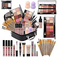 MTDXILTAI All in One Makeup Kit for Makeup storage bag 2X14 Colors Eyeshadow Palette Liquid Foundation Eyeliner Pencils Contouring Stick Lip Gloss 20Pcs Make up Brushes For Women Girls Teens Black