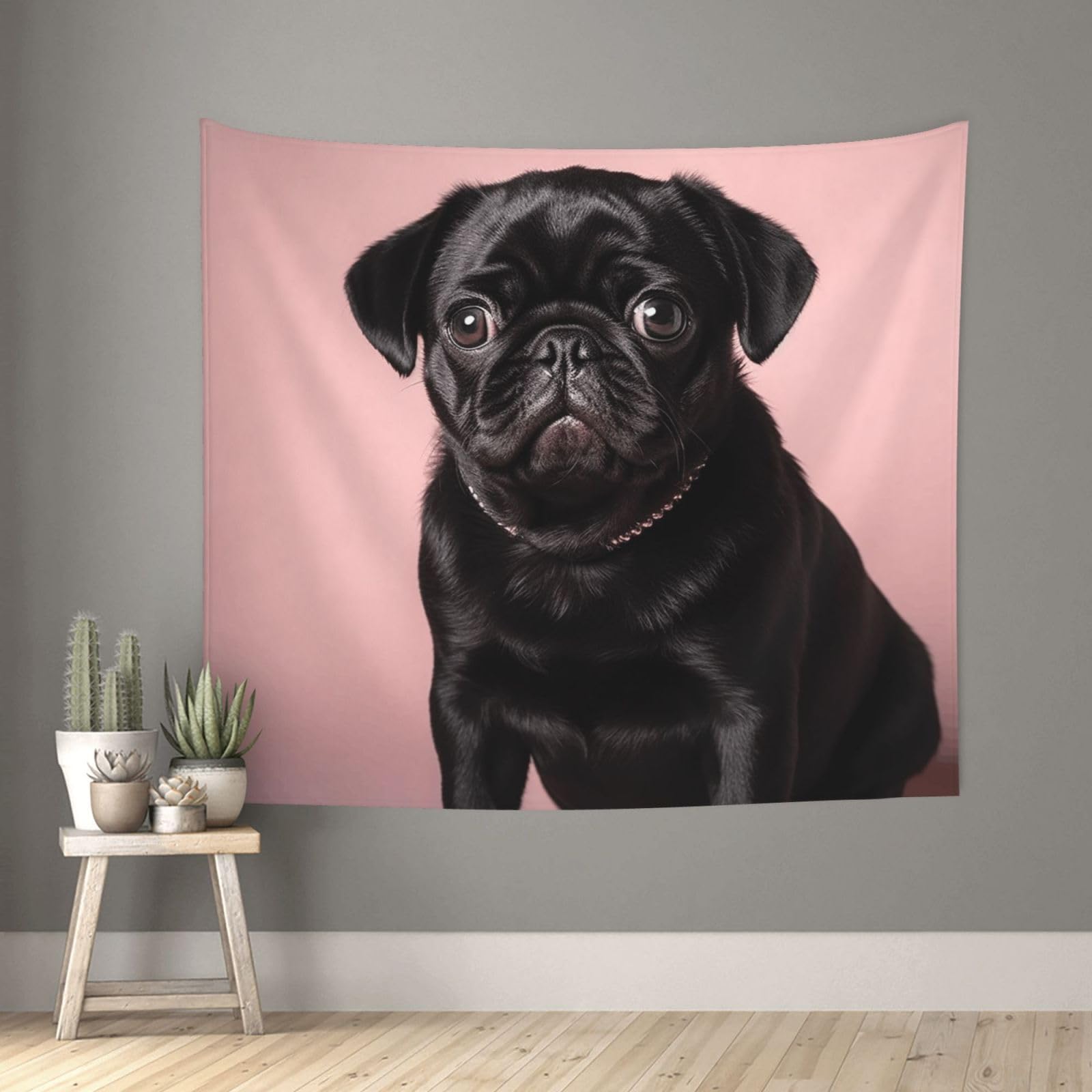 FodPand Cute Black Pug Tapestry for Bedroom Aesthetic, Wall Hanging Tapestries Art Decor Backdrop Wall Tapestry for Dorm Living Room Funny Poster Party Banner Background 51" X 60"