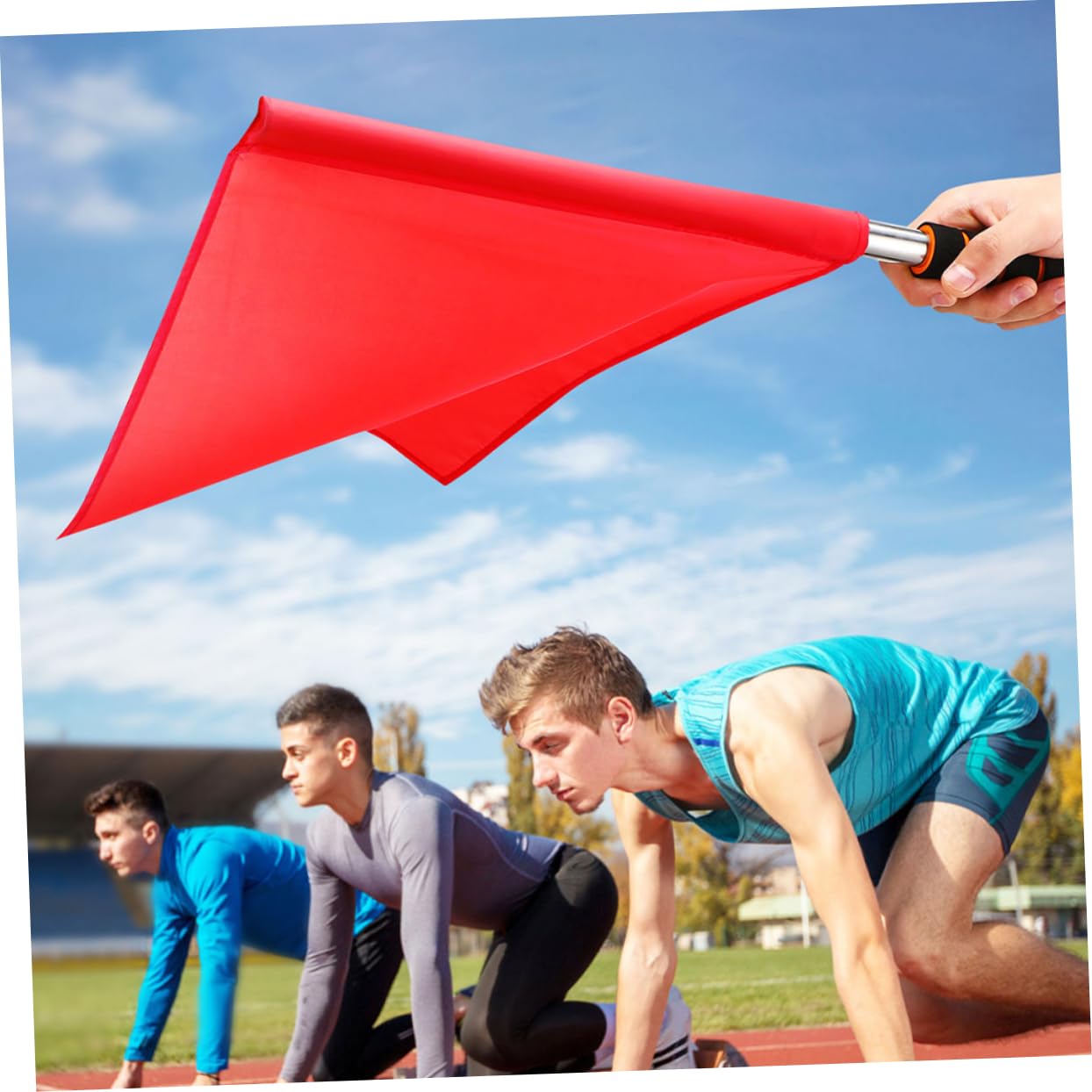 Sosoport 5 Juegos Del Abanderado De La Señal Asta De Árbitro Flag De Señal Flag De Mano De Conducción Fan Animando Acero Inoxidable Rojo 6 Piezas * 5