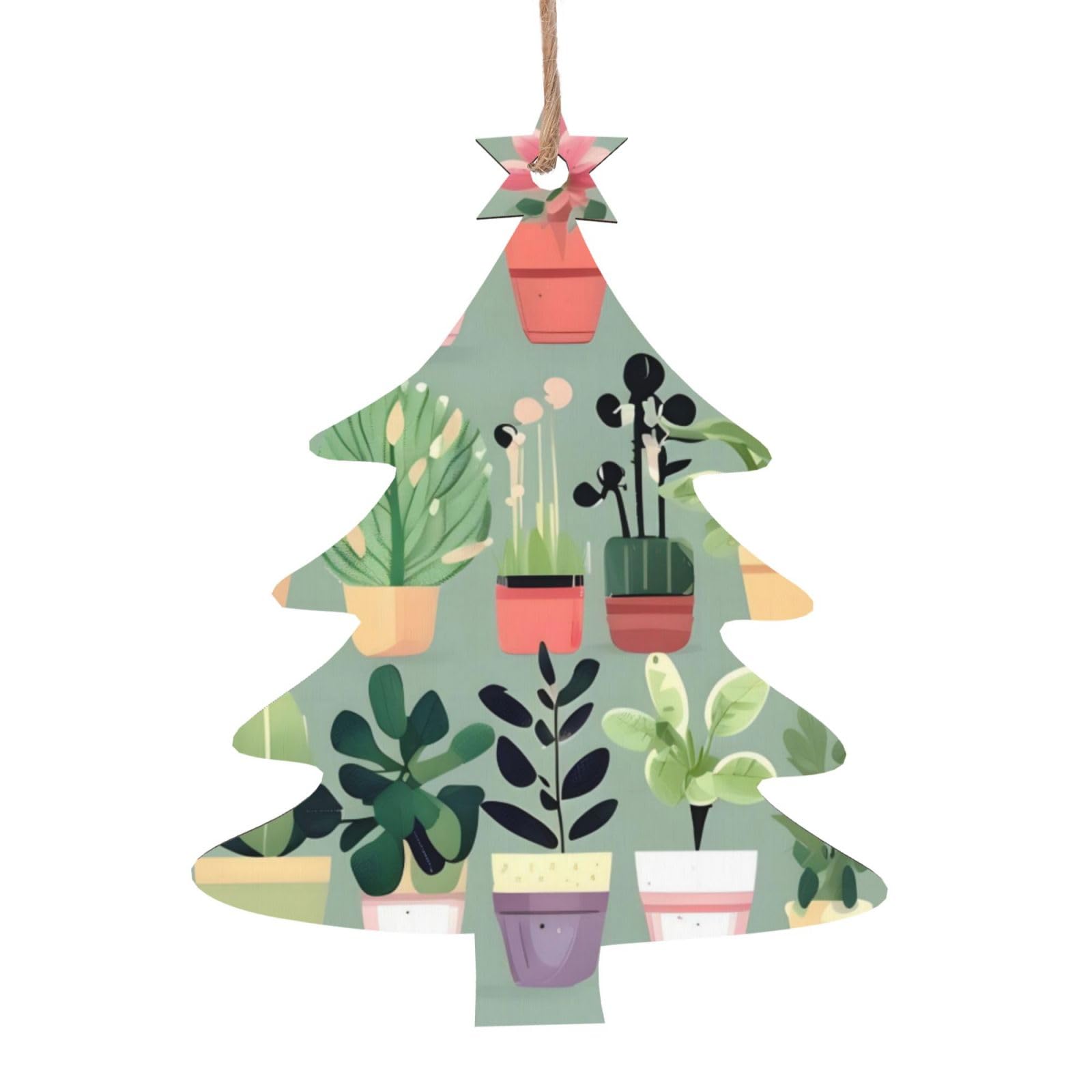 Bonsai Plant Printed Christmas Wooden Pendants, Simple and Environmentally Friendly, Holiday decorationsã€‚