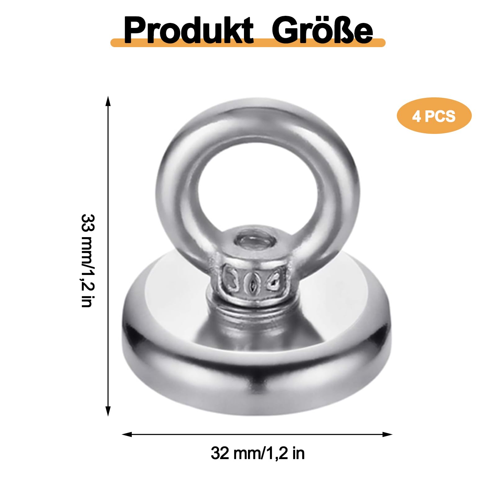 Silne magnesy, 4 sztuki, silne magnesy neodymowe 32 mm, haczyki neodymowe, magnesy neodymowe z oczkami, haczyki magnetyczne z haczykami, do lodówek, kuchni, garażu, na kemping