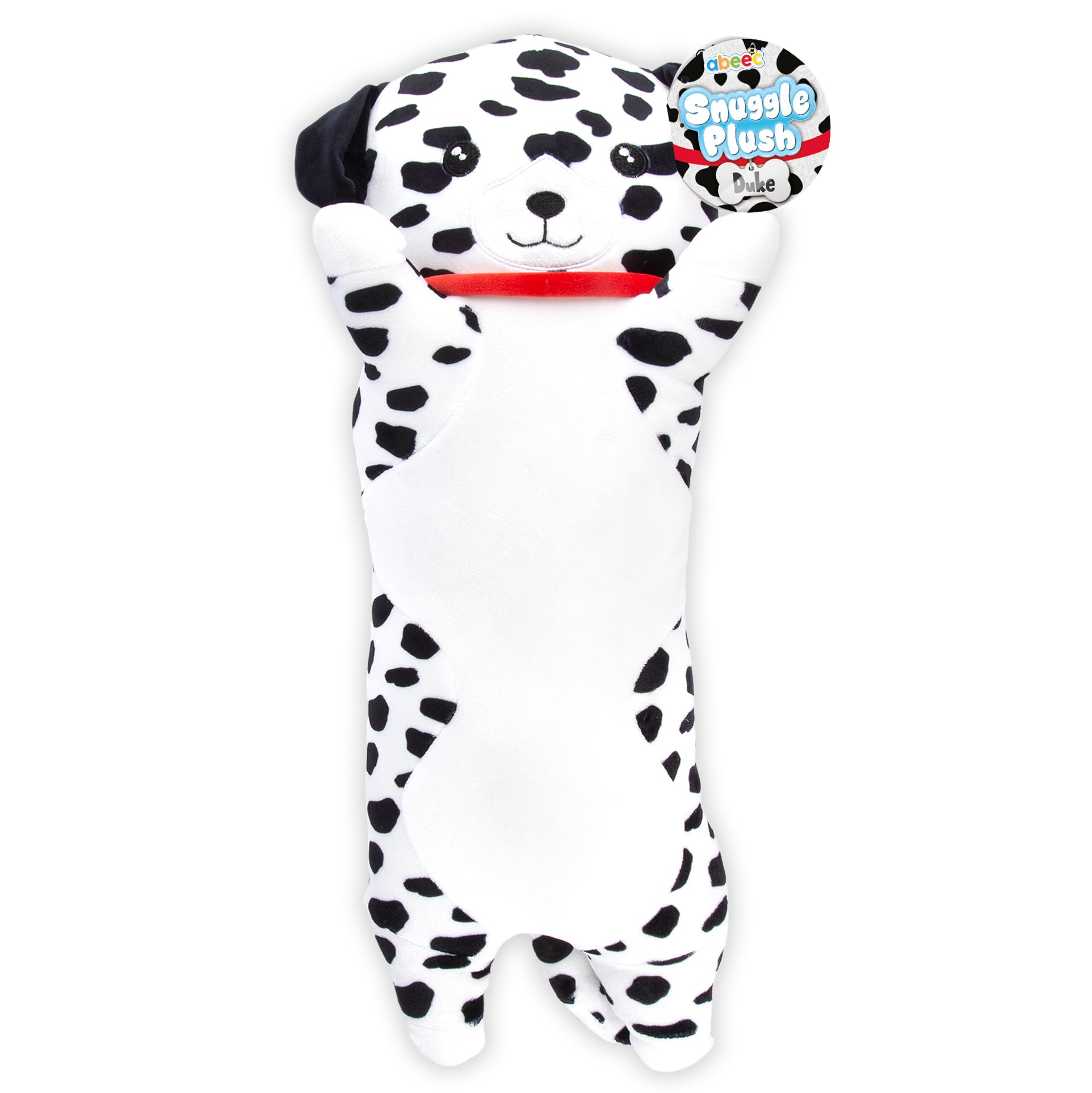 abeec 45cm Dog Snuggle Plush | Duke the Dalmatian | Soft Stuffed Animal Pillow | Long Cuddle Plush with Embroidered Face | Hug Toy for Boys & Girls | Toddler-Safe Gift
