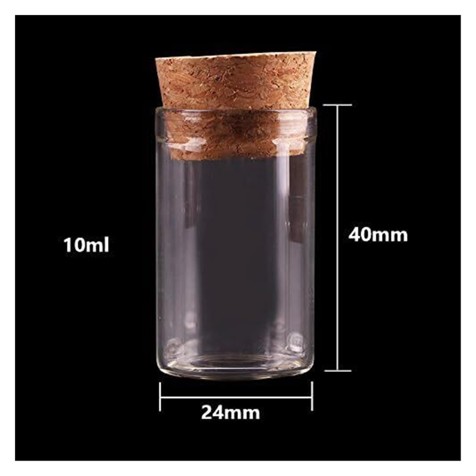 Tubos de ensayo de Vidrio Transparente, Botellas de Vidrio 5 ml/10 ml/12 ml con tapón Corcho, Paquete 50(10ml)