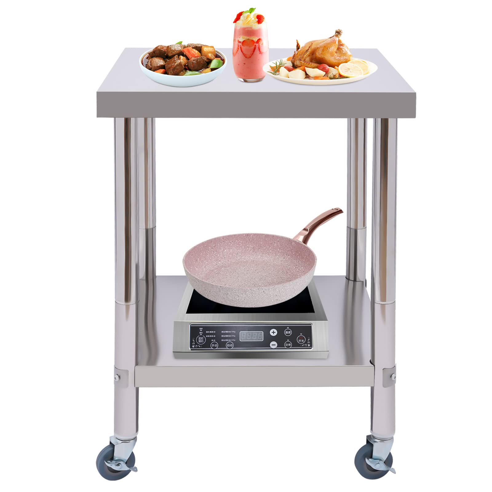 Mesa de trabajo de acero inoxidable para cocina, mesa de trabajo de catering de acero inoxidable, mesa de preparación de alimentos, capacidad de carga 300 kg, superficie de trabajo para