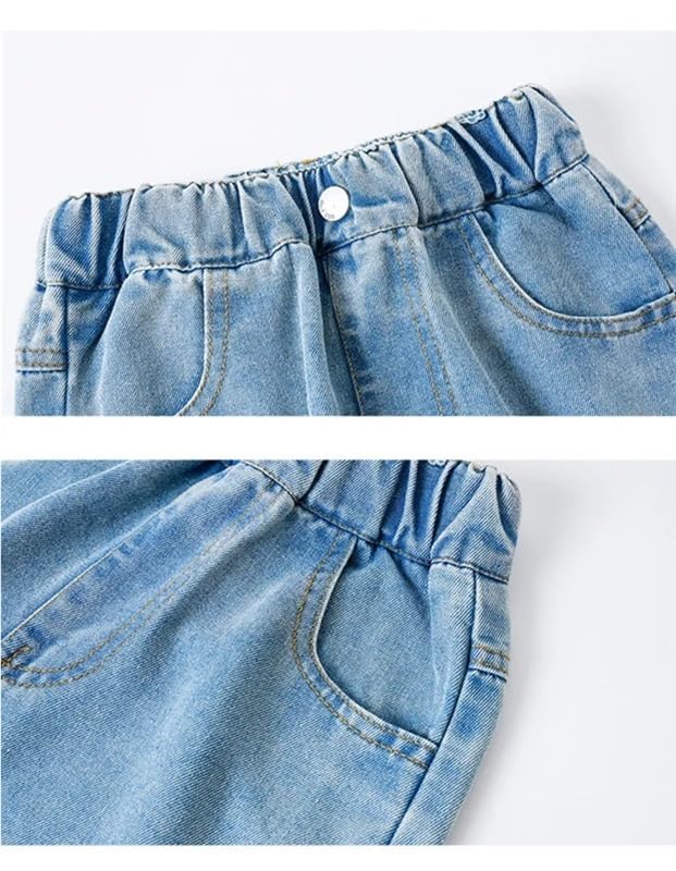 Vaqueros largos de mezclilla de verano for niñas, corte clásico ajustado, elásticos, suaves, cómodos for jugar, ligeros, ajustados, con diseño de pierna recta.