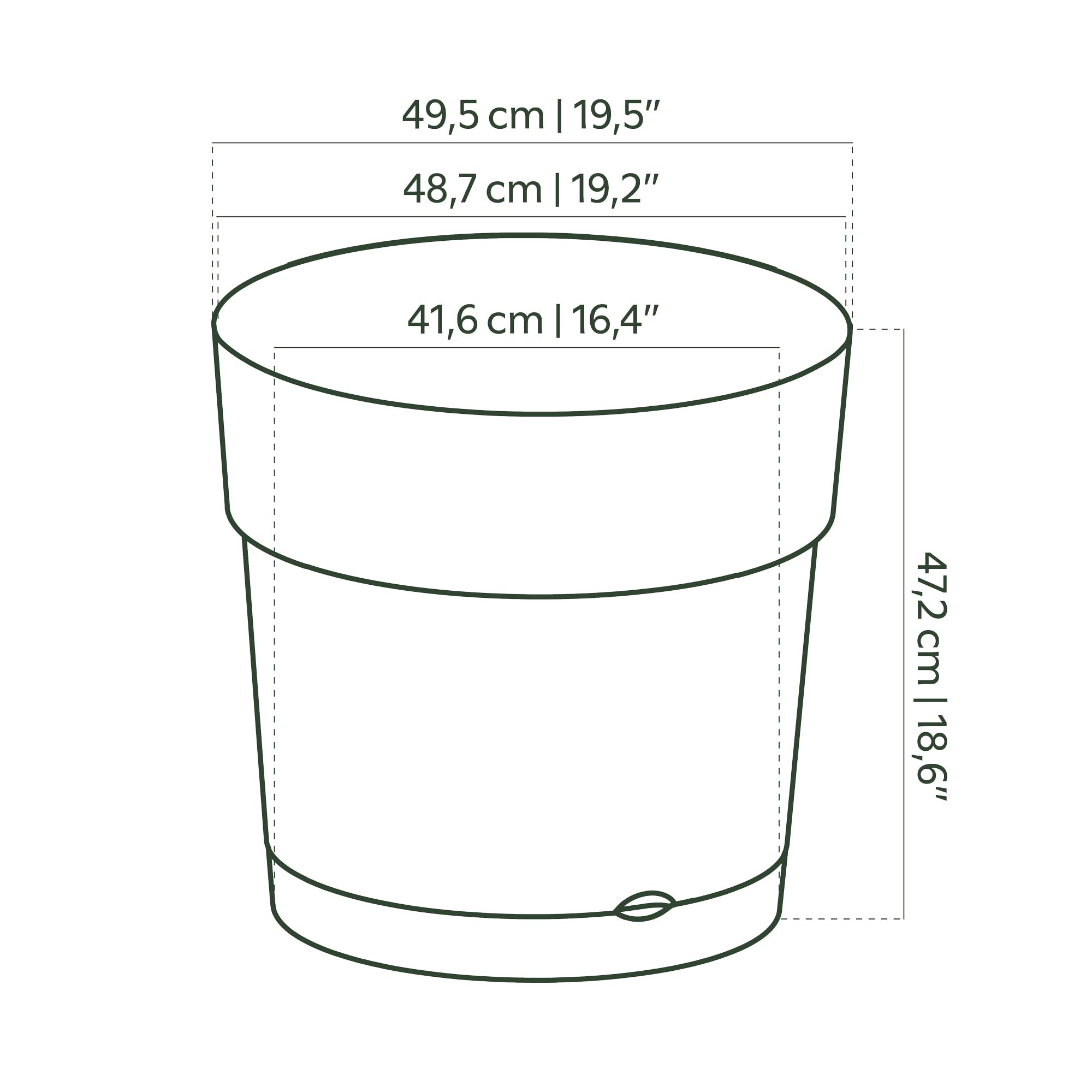 Artevasi Capri Wide Pot, Riserva d'Acqua, Vaso in plastica, 50cm, Colore Verde Cenere