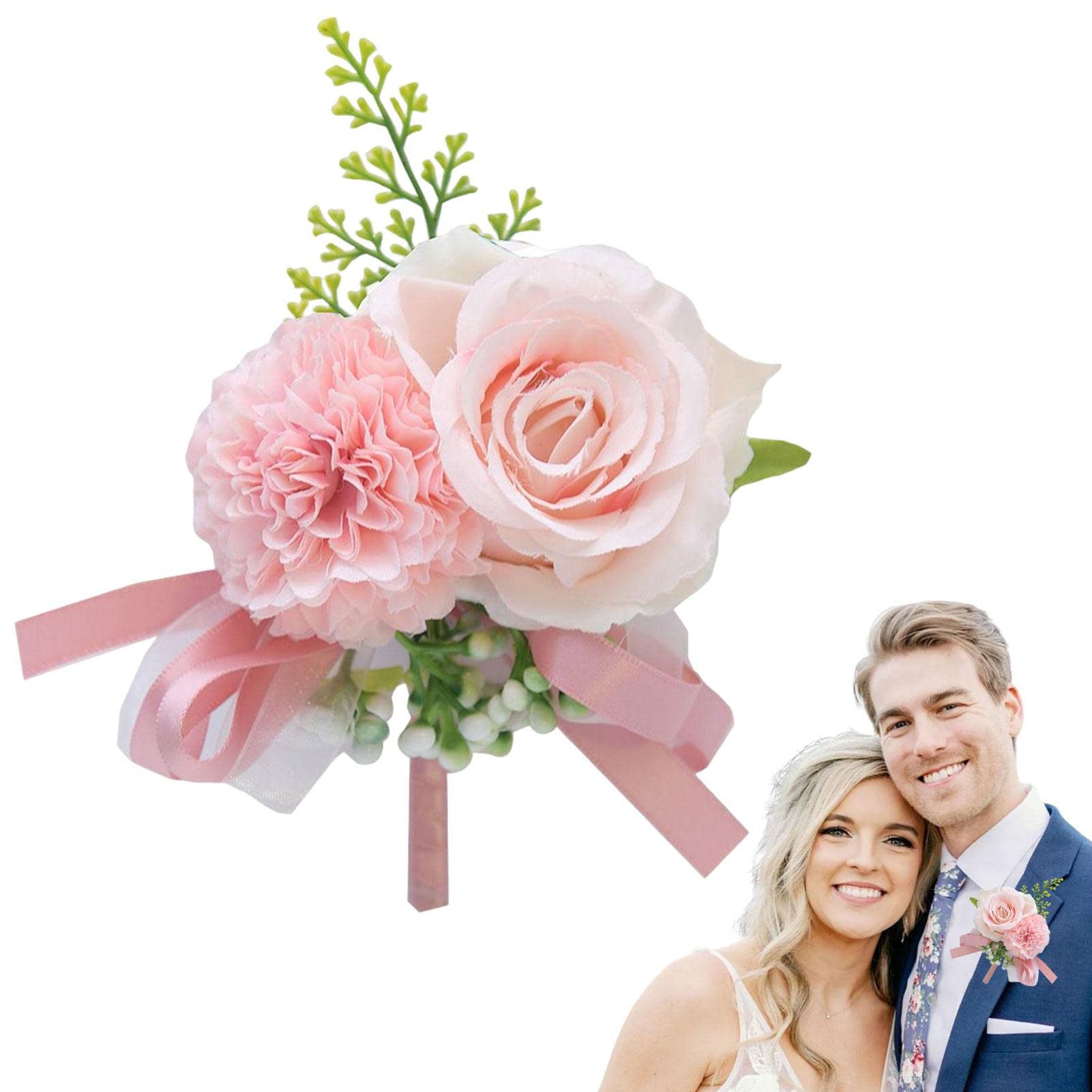 Rose Wedding Boutonniere For Men, Boutonniere Handmade Corsage Buttonhole Flowers Artificial Wedding Prom Banquet Flowers Decor For Groom Men Bridal Women Suit Dress