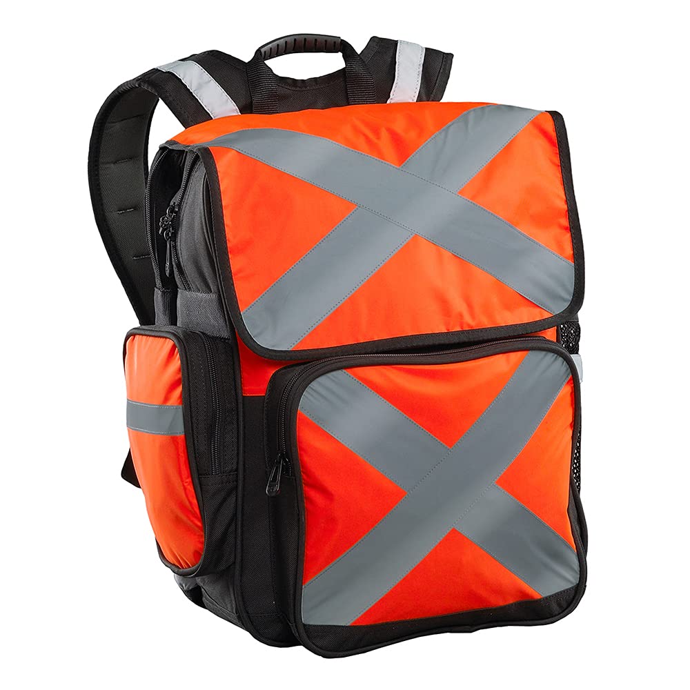 Caribee Pilbara Large Work Backpack - Hi Vis Orange with Reflective Safety Tape for Job Sites, Hunting, Motorcycling and Emergency Use