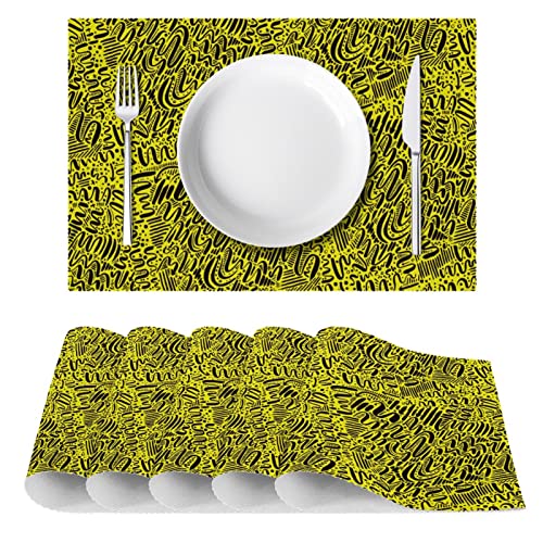 Set de table antidérapant et thermorésistant jaune abstrait - Lot de 6 lavables - 3