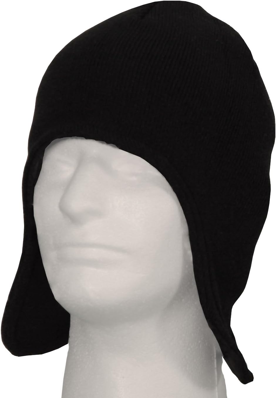 Fleece Lined Beanies with Ear Flaps (Black, One Size)
