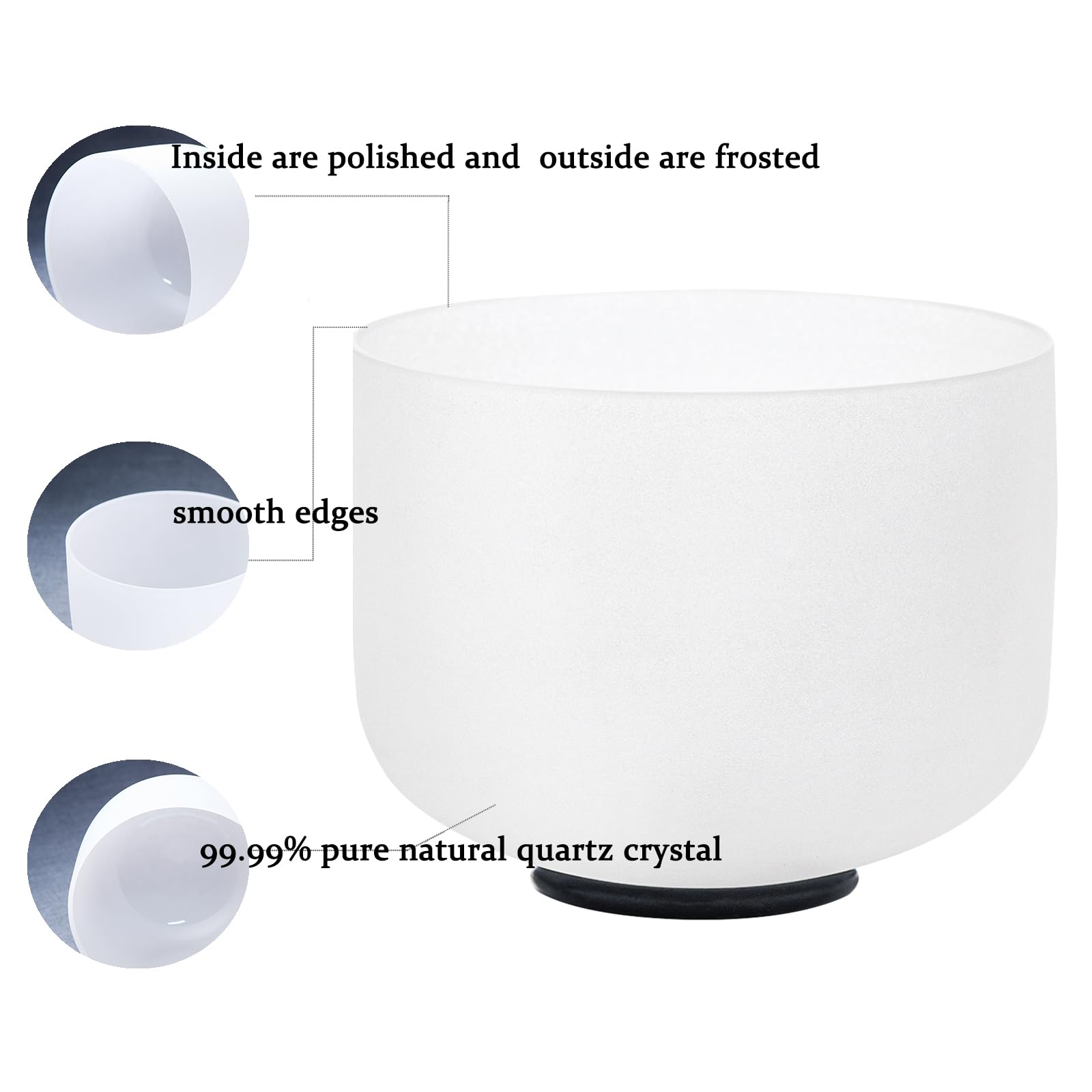 Hye-eun Set di 3 campane tibetane in cristallo, 432 Hz, bianco, 6-10 pollici, B, G, E, con borsa per la meditazione, lo yoga, la musicoterapia e la guarigione del suono