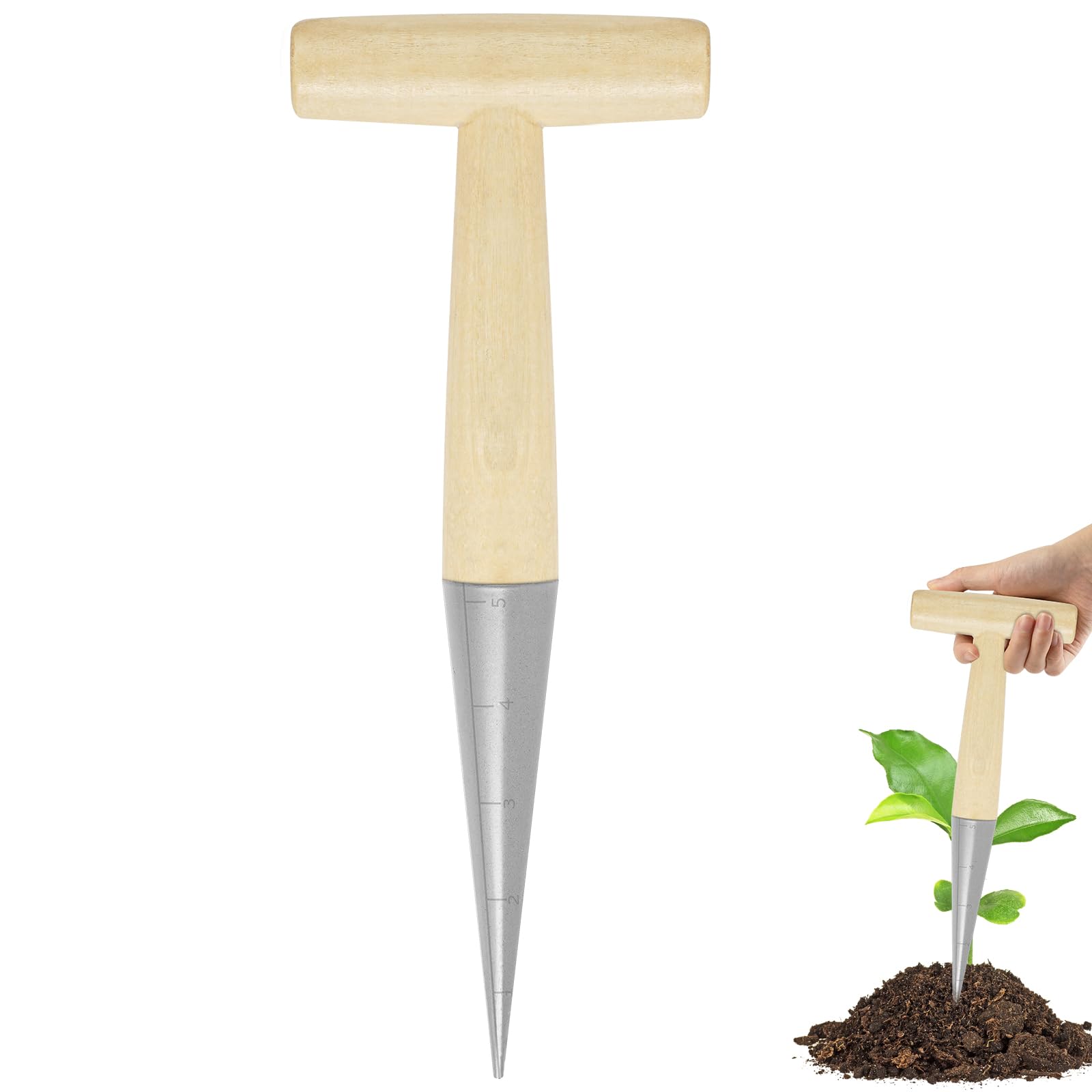 Utensili per Piantagione Di Bulbi, Semina Dibbers, Strumento per Piantare Ferro Cromato Graduato E Manico in Legno a T, Piantare Bulbi, Da Giardinaggio Ergonomico E Resist