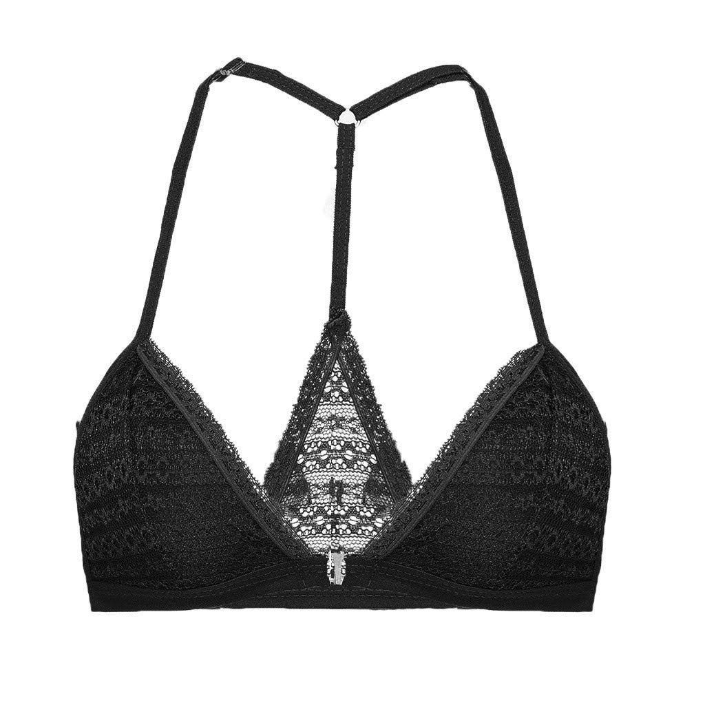 Womens Sexy Lace Bralette Semi Sheer Wireless Breathable Padded Bra Wireless Plunge Soft Triangle Everyday Underwear