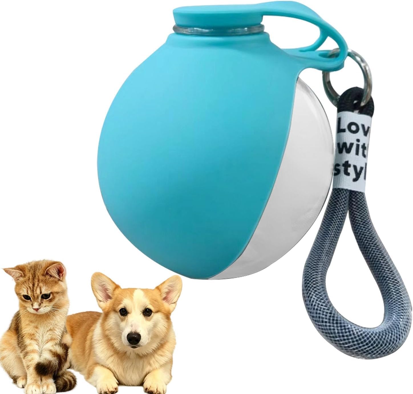 LENGAIJIN 2 in 1 Portable Tumbler for Dogs,Portable Dog Water Ball,285ml Stainless Steel Dog Water Bottle with Silicone Foldable Bowl, Leak-Proof 2 in 1 Portable Small Dog Water Bottle for Walking