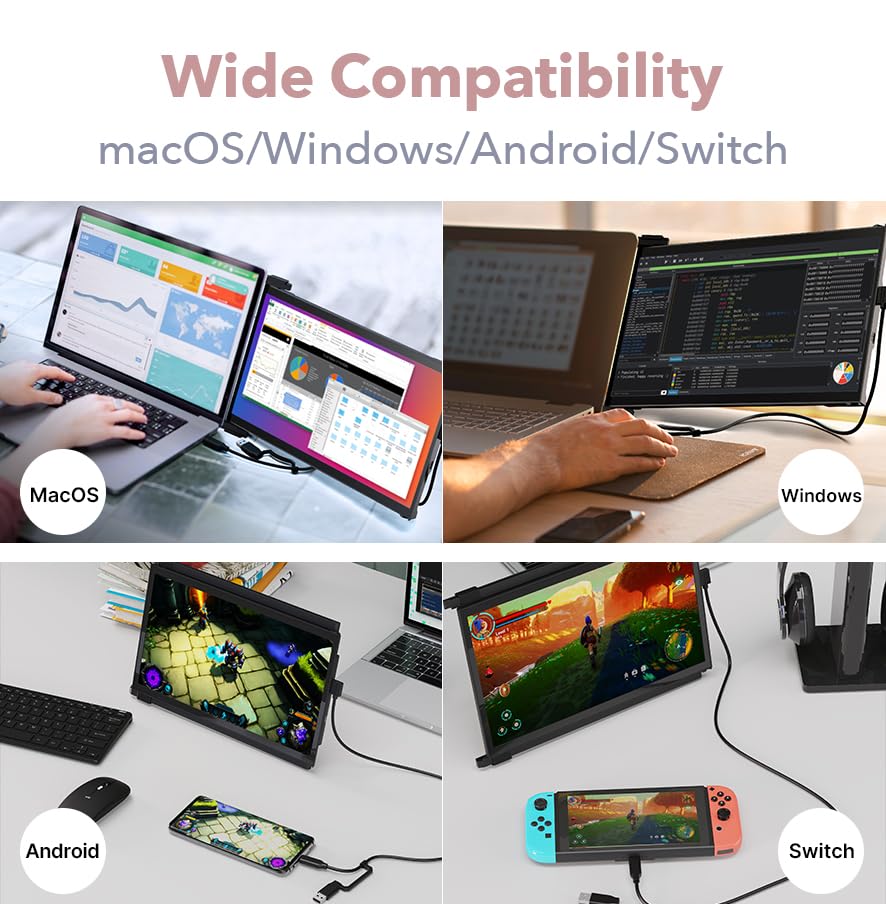 Image of New Mobile Pixels Nexus 14.1'' FHD 1080P Laptop Screen Extender, USB Type-C /USBA /HDMI Travel Monitor, Portable Monitor for 14'' to 17 inch Laptops, Compatible with macOS /Windows /Android /Switch
