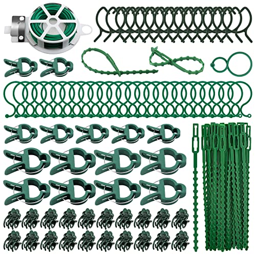 LXQ 141 Piece Plant Clips Set Plant Clips and Plant Ties Vine Aid for Tomatoes Green Plant Plant Support Climbing Plants Attachment for Potted Plants Garden (7 Shapes)