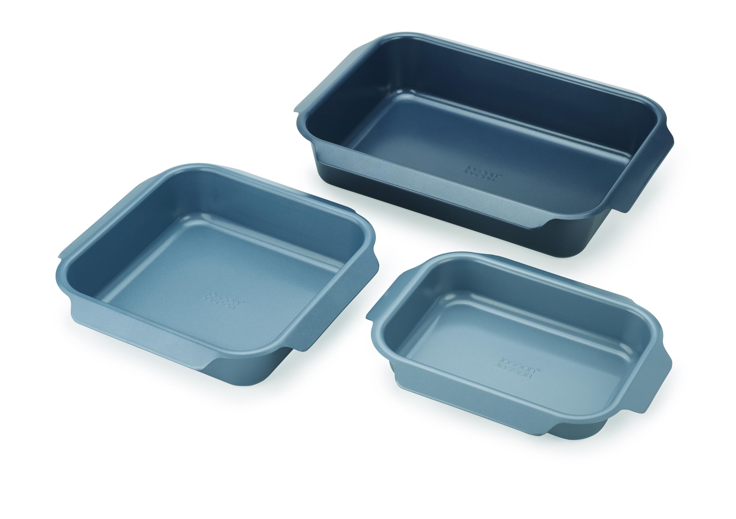 Joseph Joseph Nest 3er Backblech-Set, stapelbar, Antihaft-Karbonstahl, leicht zu ziehende Griffe, platzsparend, 41 x 30 x 9,6 cm, Blau