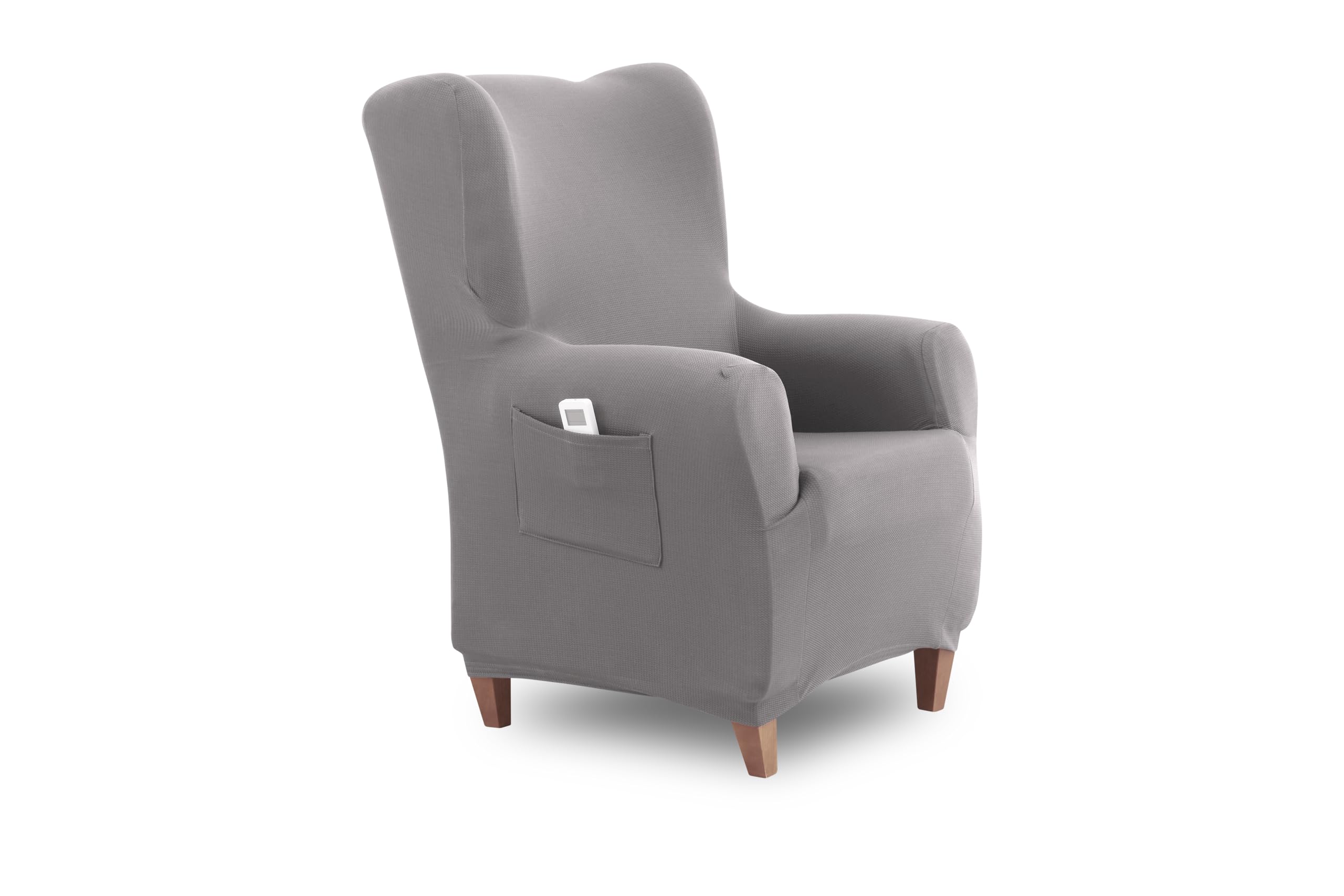 Textilhome Ohrensessel Bezug 1-Sitzer Jacquard Stretchhusse für Ohrensessel, Elastischer Ohrensesselbezug & Überzug, Sesselschoner Waschbar, Hellgrau 70–100 cm