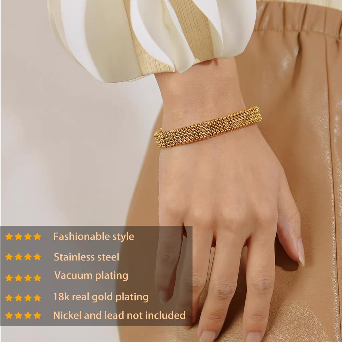 A&H Zier Women's 18K Gold Bangles Set | Hypoallergenic Stainless Steel Bracelets | Gift Box Included