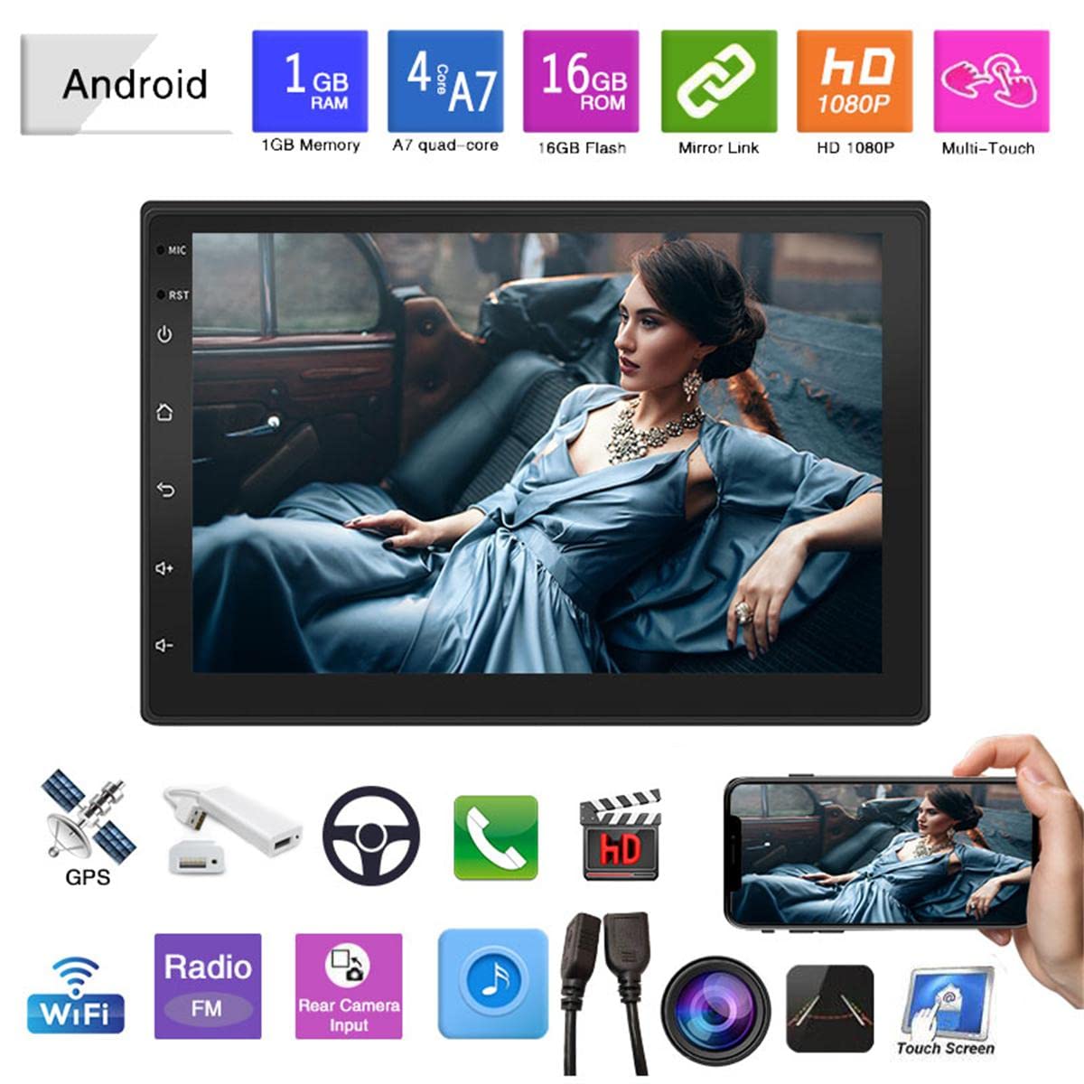 2 Din 7 cal Android Uniwersalny Bluetooth GPS Samochód Nawigacji Stereo Lustro Link FM Wifi Radio Samochodowe Odtwarzacz Multimedialny