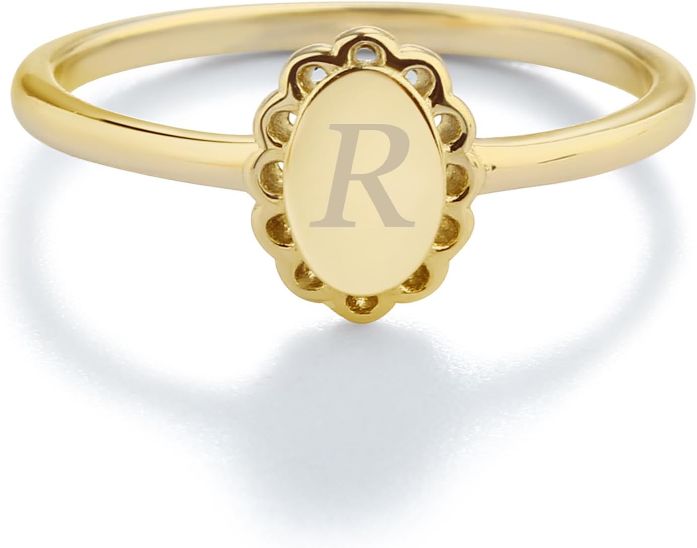 Cherished Moments .925 Sterling Silver or 14K Gold Plated Personalized Gift Signet Ring with Engraved Initial for Baby, Toddler, Kids, Girls, and Children