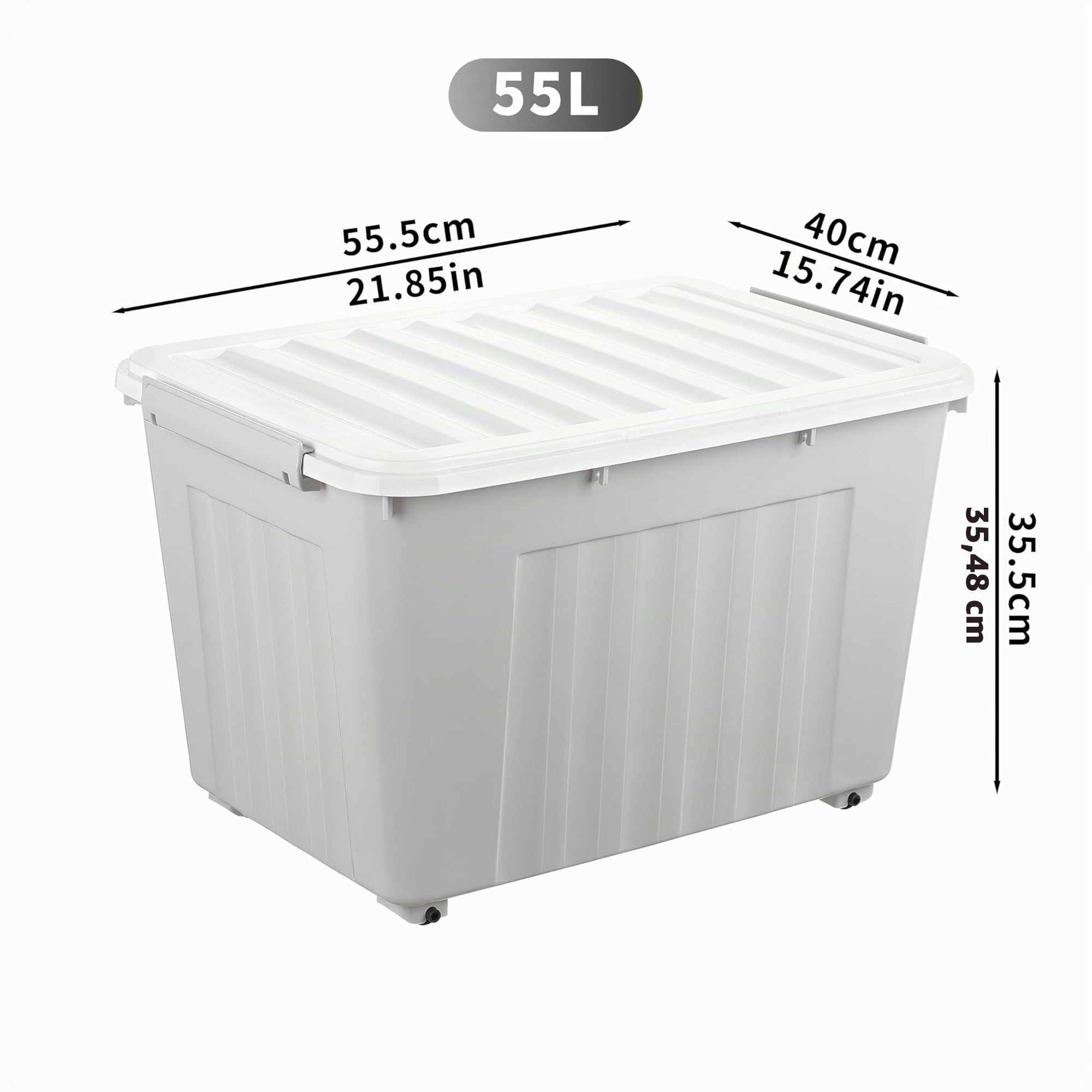 Cetomo 55L*6 Cajas de Almacenamiento con Tapas, Contenedores de Plástico con Ruedas, Clip On, Apilables, Encajables, Organizador Rayado para Oficina en Casa, Gris, 55L-6 Pack