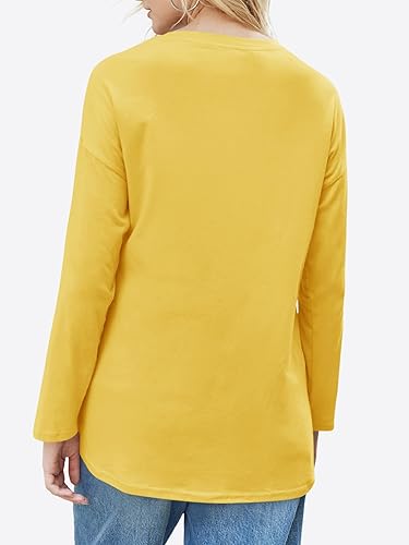 Miniatura 4 de Fisoew - Camisetas de manga larga y tamaño grande para mujer, estilo túnica holgada, cuello redondo, blusa suave