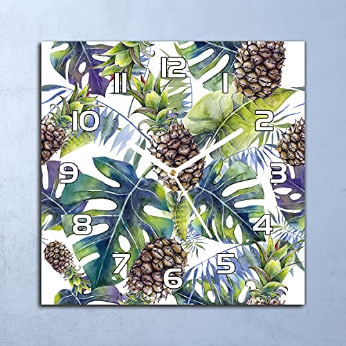 Horloge en verre 30x30 cm motif feuilles d'ananas hawïen pour décorer la cuisine - 3