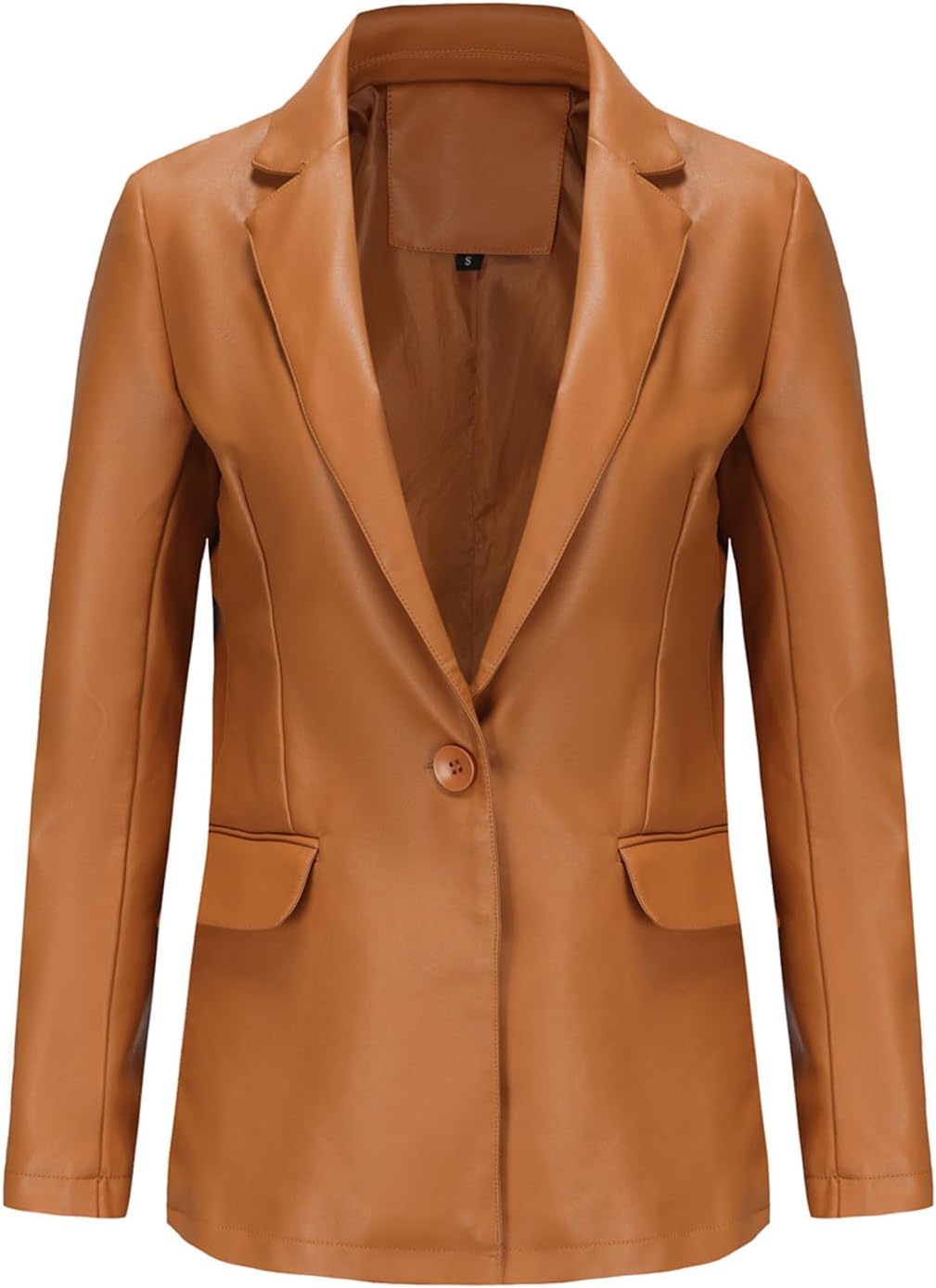MINTLIMIT Women's Faux Leather Blazer Notched Lapel 2025 Long Sleeve One Button Leather Jacket with Flap Pockets