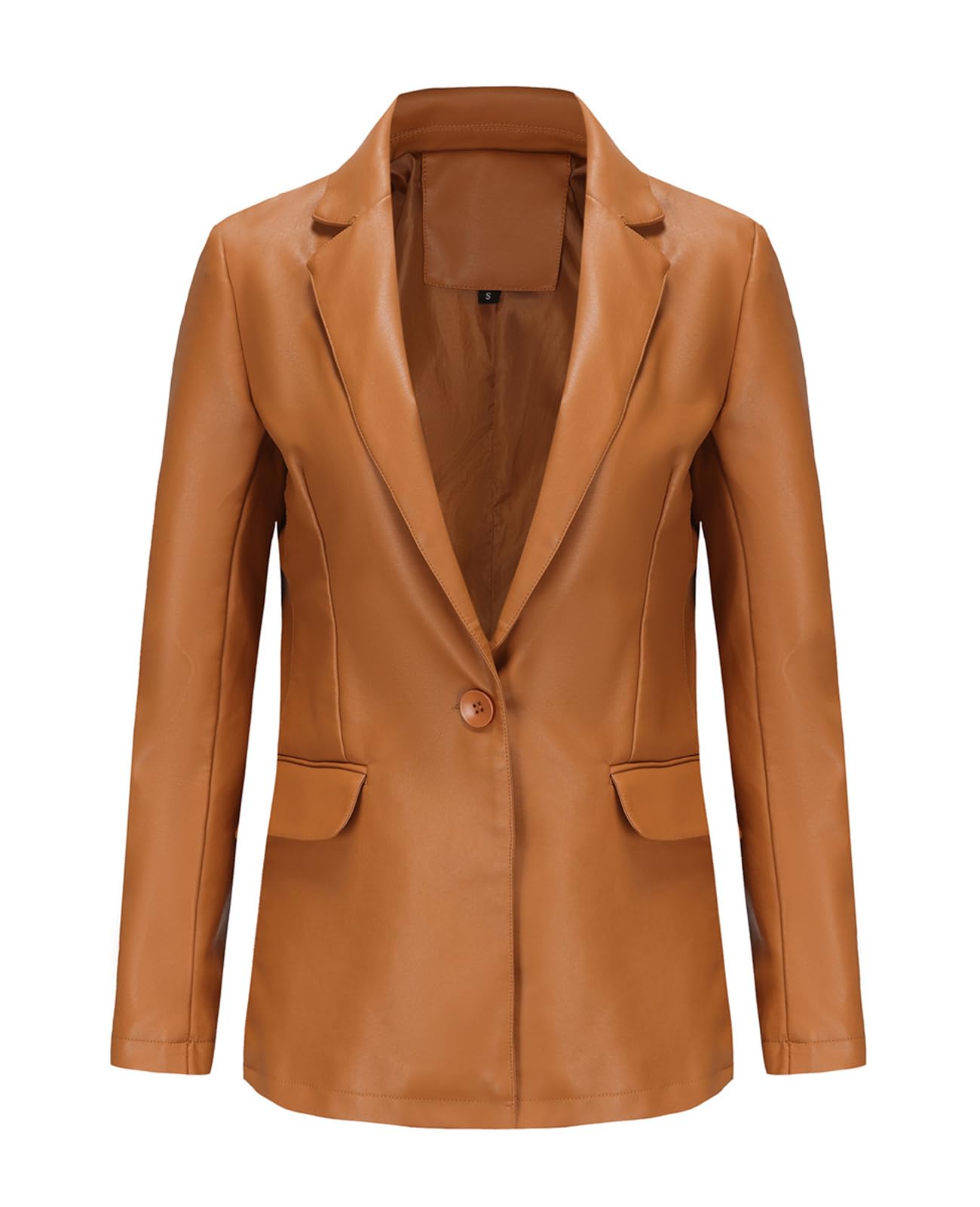 MINTLIMIT Womens Faux Leather Blazer Notched Lapel 2025 Long Sleeve One Button Leather Jacket with Flap Pockets