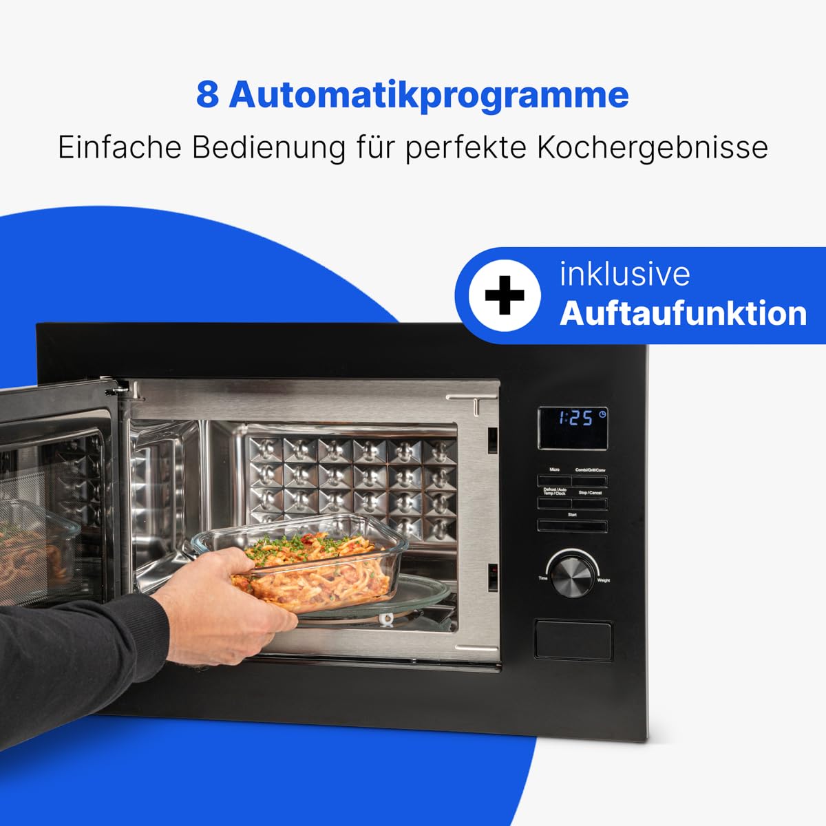 Bomann® Micro-ondes encastrable 3en1, Gril + Air chaud, Espace de cuisson 25L, 8 programmes automatiques, Gril + Plateau tournant(Ø 27 cm), 900W, MWG 3001 H EB noir-mat