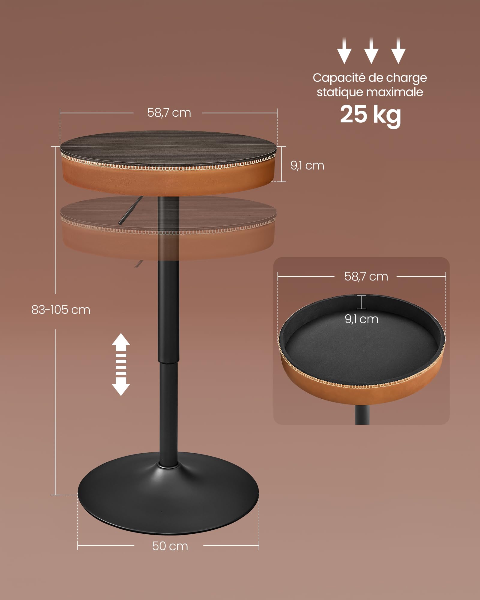 VASAGLE EKHO Collection Table Bar Réglable Hauteur Petite Rangement PU Avec Coutures Style Moderne Mi Siecle Bar Cuisine Salon VASAGLE EKHO Collection Table Bar Réglable Hauteur Petite Rangement PU Avec Coutures Style Moderne Mi Siecle Bar Cuisine Salon