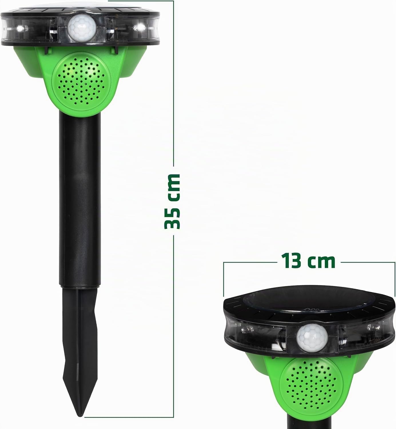 Gardigo® Repellente per Uccelli: Spaventapasseri a Energia Solare | Repellente per Piccioni, fino 60m² | Rilevatore Movimento | 3 Suoni, Luce LED | Resistente alle Intemperie | Scaccia Uccelli, Corvi
