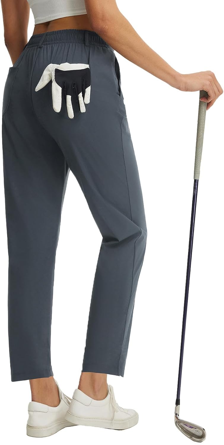 baleaf Women's Golf Pants Deep Pockets with Belt Loop Stretch Travel Casual Work Petite Ankle Slacks Lightweight