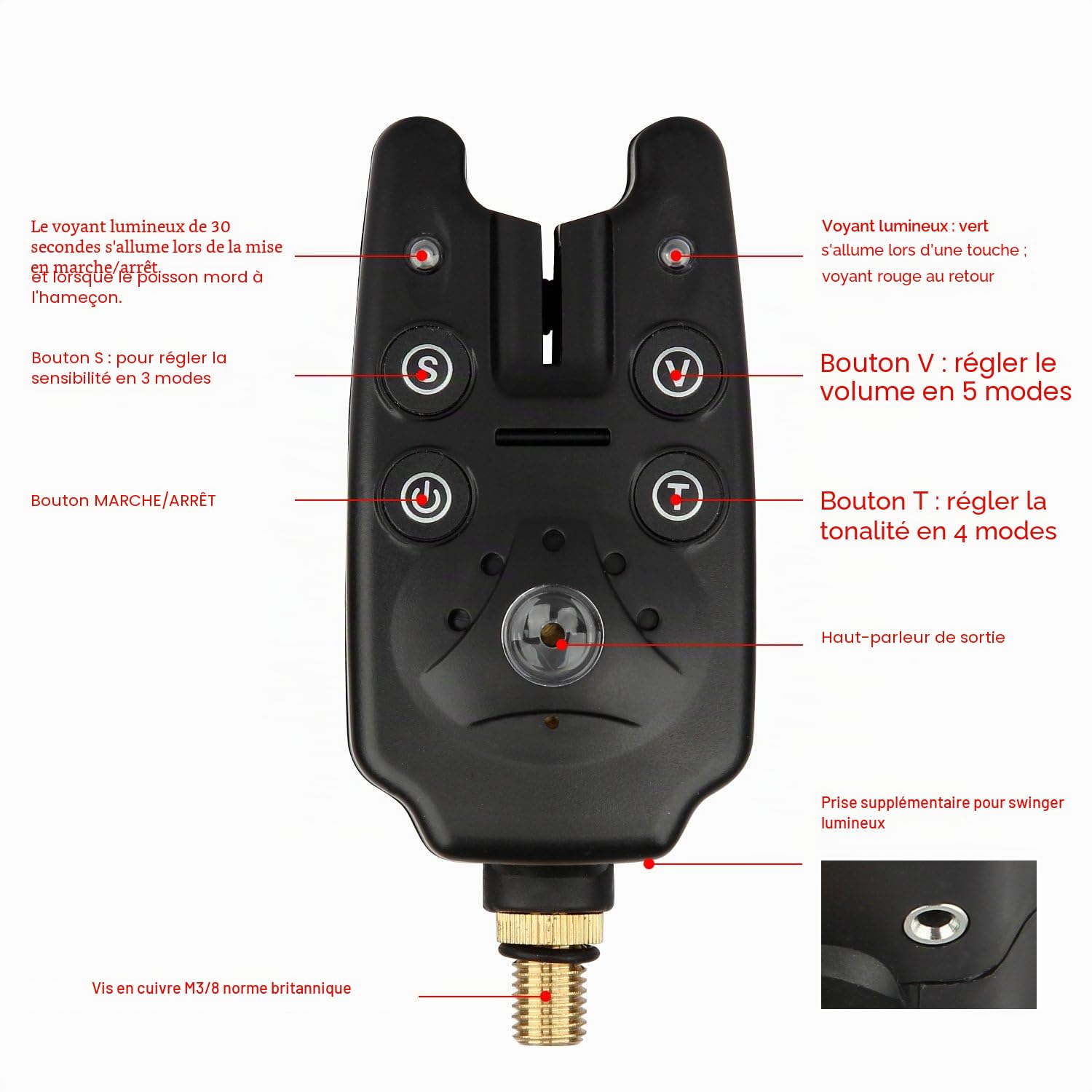 Discoball Bite Alarm Sound-Light avec récepteur Fish Finders Accessoires pour la pêche à la Carpe Outils de pêche en mer