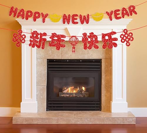 Vista 4 de Hying 21 pancartas de Año Nuevo chino, decoraciones colgantes para festivales de primavera 2024, guirnalda de feliz año nuevo, guirnalda de nudo