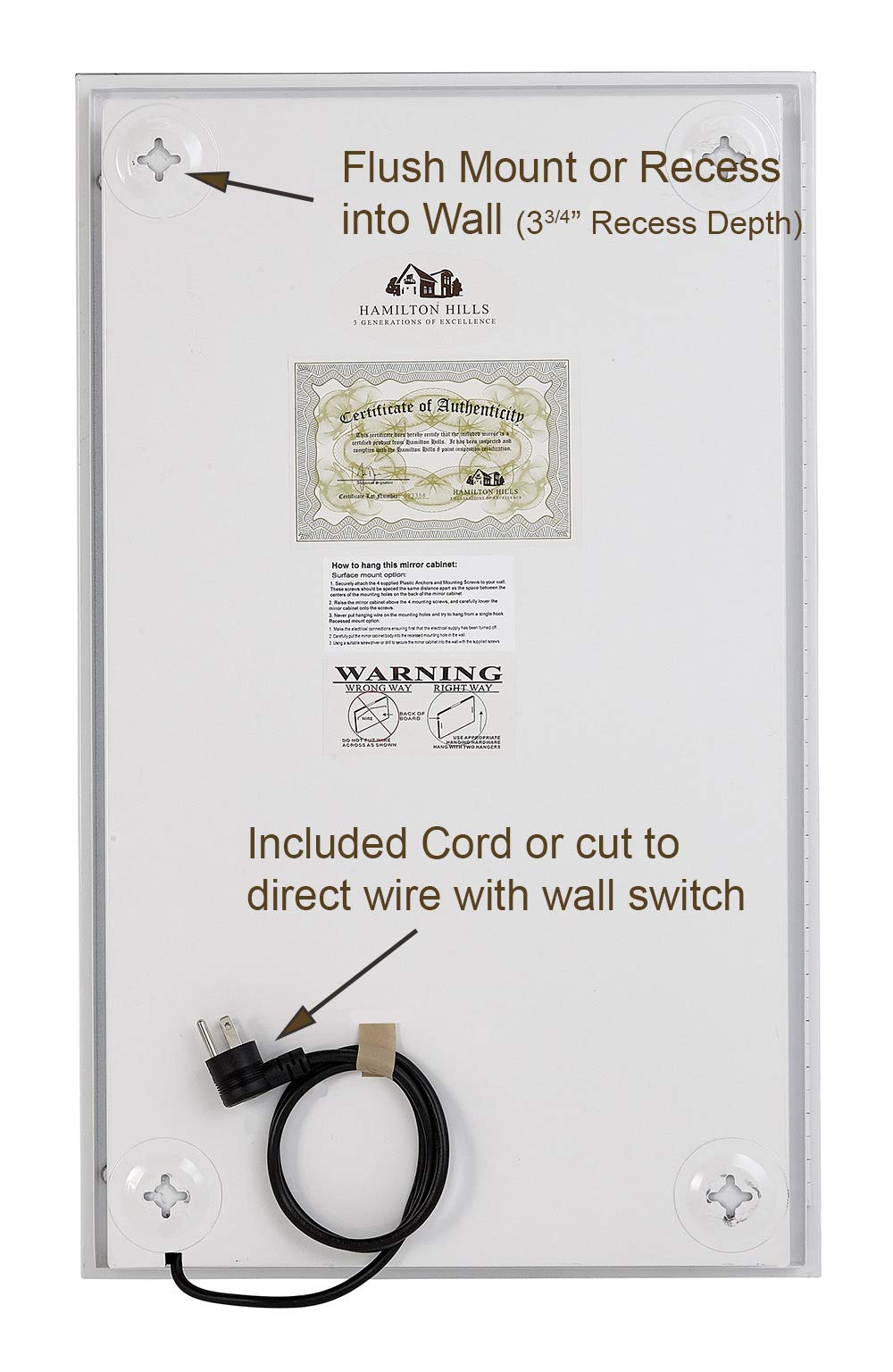 Hamilton Hills Medicine Cabinet with Lighting Backlit Medicine Cabinet 16" x 26"