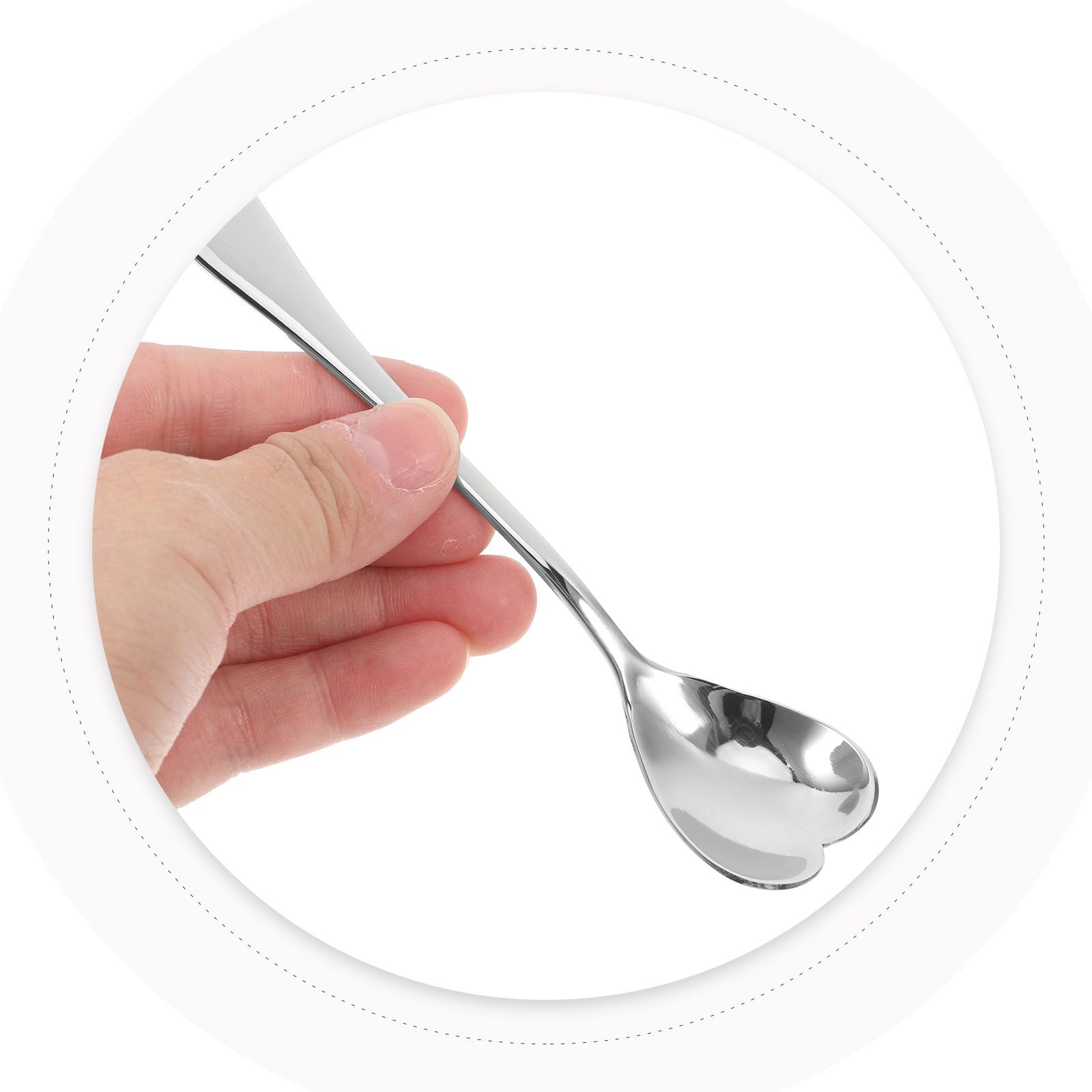 6 Cucharas de Café en Forma de Corazón de Acero Inoxidable Mango Largo, Diseño Creativo y Uso Versátil para Té, Postres y Helados