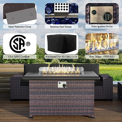Image of 13 PCS Outdoor Patio Furniture Set,Outdoor Sectional Furniture with 43 inch 55000 BTU Gas Propane Fire Pit Table,All Weather PE Rattan Wicker Patio Conversation Set,Black