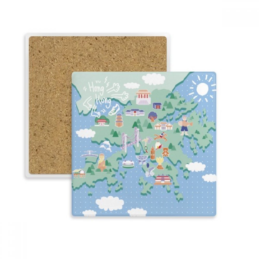 Dessous de verre absorbant motif carte de Hong Kong en pierre pour mug