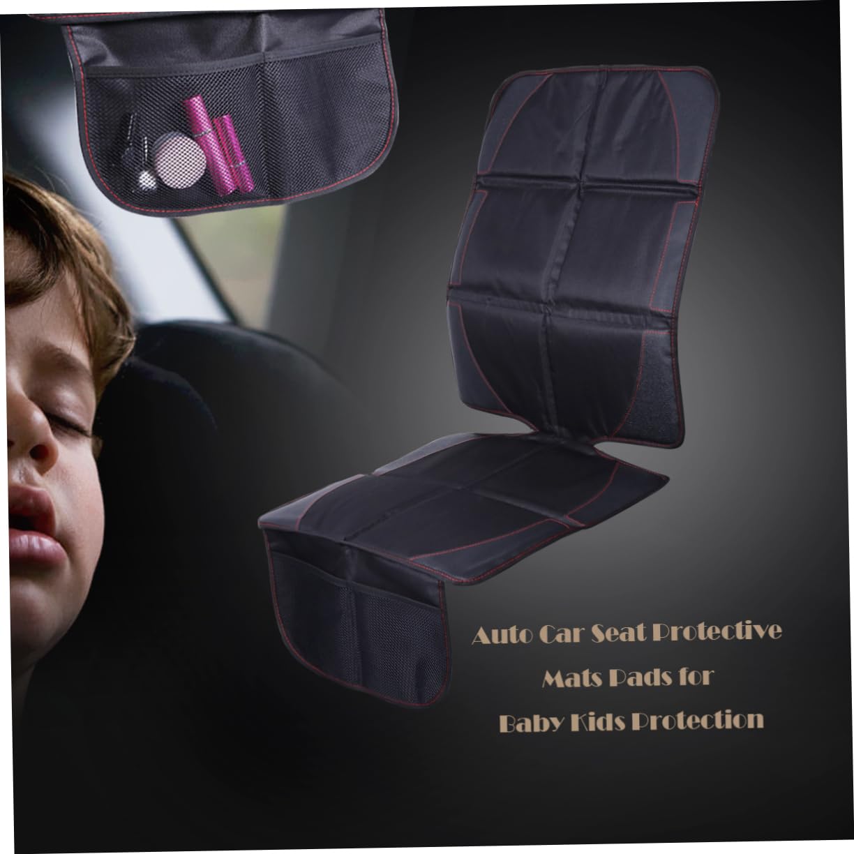 Cabilock Protezione Sedile Auto per Bambini, Tappetino Nero | Cuoio Oxford Cotone, Lavabile e Resistente All'acqua, Tasche Integrate per Viaggio