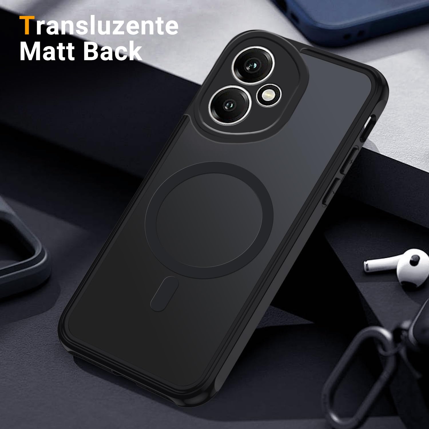 WQRTYJK 2 in 1 Magnetica Cover Compatibile per Honor 400 Pro con 2 Vetro Temperato, Compatibile con Custodia Antiurto Traslucida Opaca, Nero