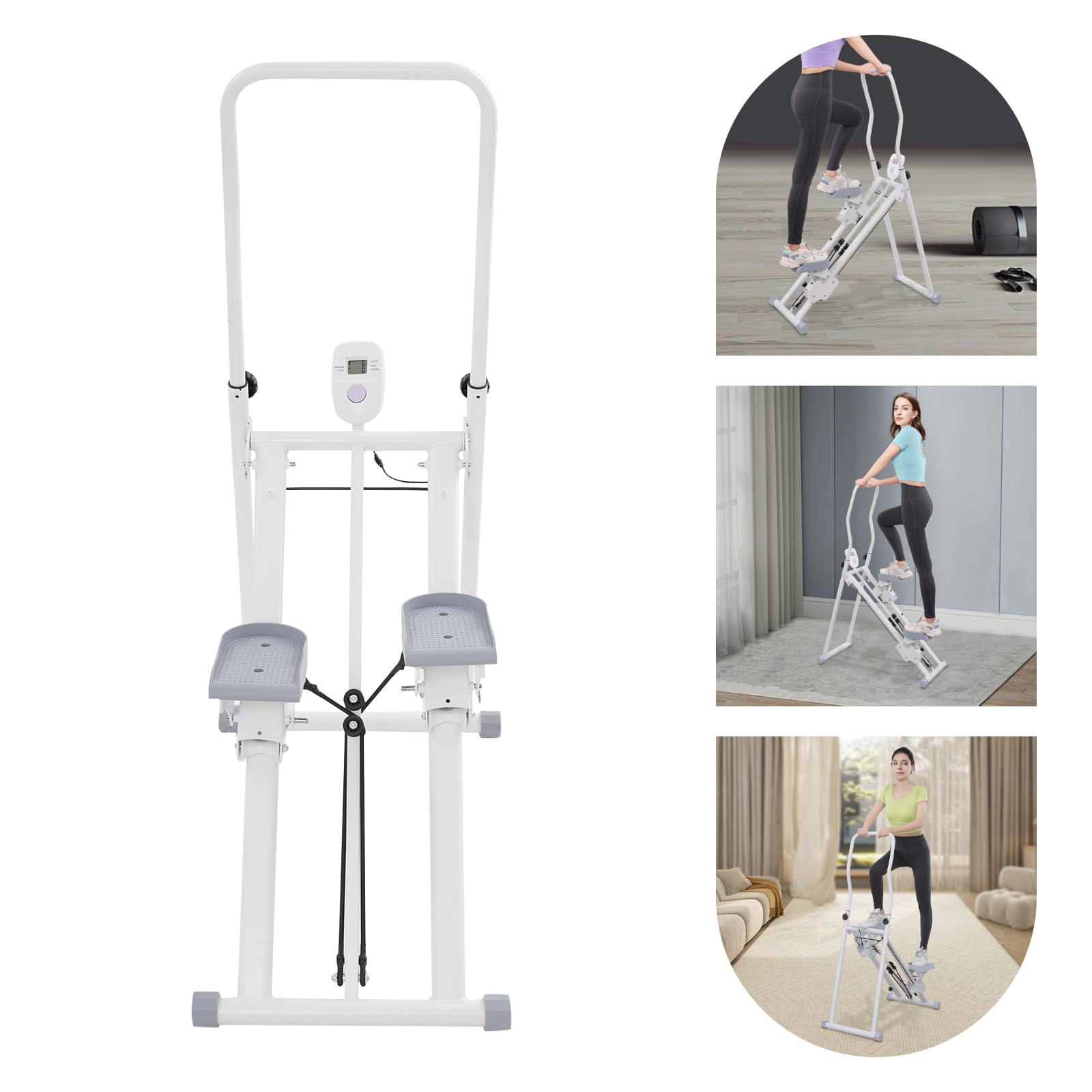 Stepper, Climber Fitness, máquina de escalonado vertical, dispositivo de entrenamiento con pantalla LCD y asas, escalón de escaleras plegable, manillar y pedales ajustables