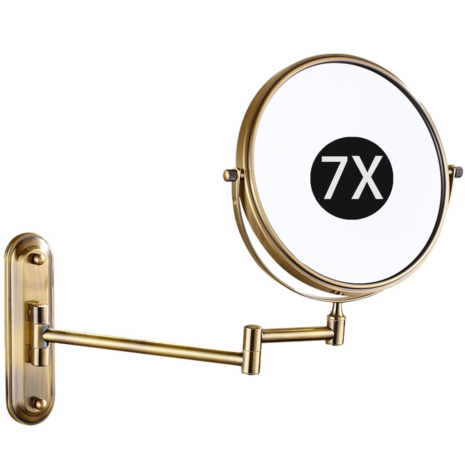 SXFSDOU 6" Wall Mounted Makeup Mirror with Magnification, Double Sided Magnifying Mirror, 360 Swivel Adjustable Shaving Bathroom Vanity Mirror,Bronze,7X