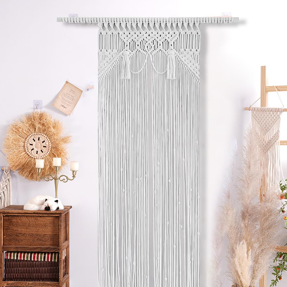 Rideau de porte en macramé fait à la main - 72 x 190 cm - Style bohème - Décoration de fenêtre - Chambre à coucher - Tenture murale pour maison - Rideaux de fenêtre - Mariage - Beige